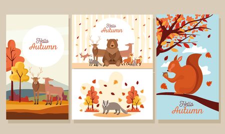bundle of hello autumn season scenes vector illustration designのイラスト素材