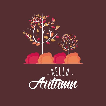 Hello autumn card with leaves cartoons, season frame and nature poster vector illustration graphic design.のイラスト素材