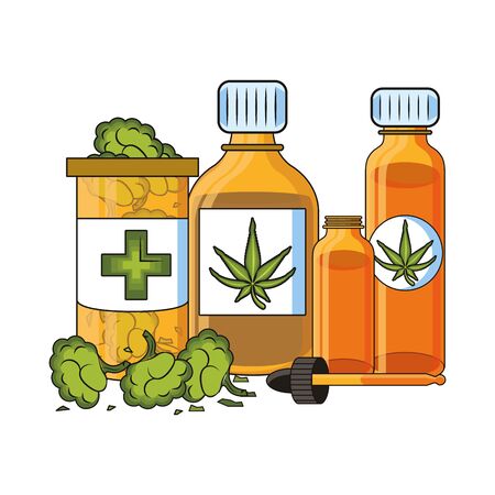 cannabis martihuana medical marijuana medicine sativa hemp oil bottles cartoon vector illustration graphic designのイラスト素材