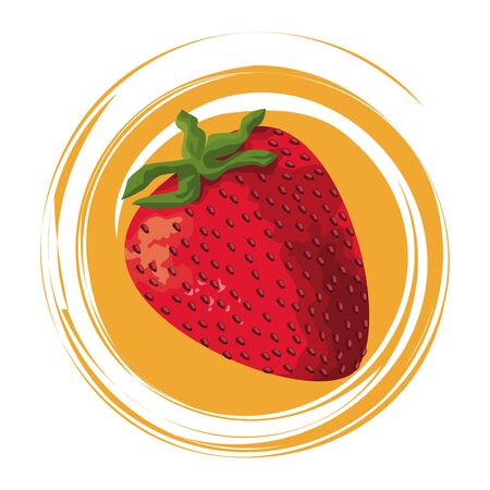 exotic tropical fruit strawberry icon cartoon in round icon pop art background vector illustration graphic designのイラスト素材