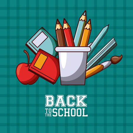Back to school season card and poster, school utensils and supplies cartoons. vector illustration graphic designのイラスト素材