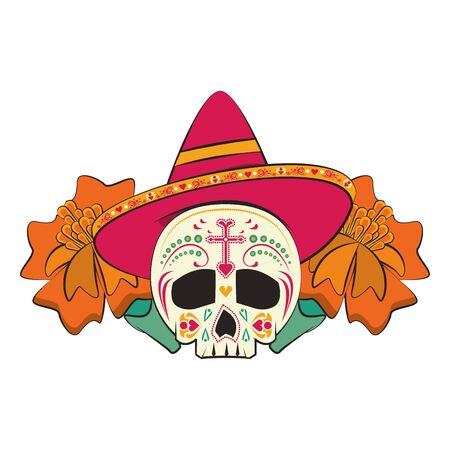 mexican culture mexico festival, dia de los muertos mariachi skull cartoon vector illustration graphic designのイラスト素材