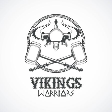 Vikings warriors and medieval drawings weapons, printed Tshirt templates, clothes and fashion styles. vector illustration graphic designのイラスト素材