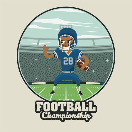 Football sport championship emblem with player holding ball cartoon ,vector illustration graphic design.のイラスト素材