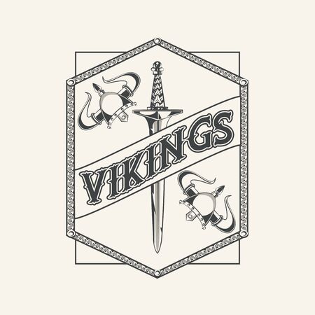 Vikings warriors and medieval drawings weapons, printed Tshirt templates, clothes and fashion styles. vector illustration graphic designのイラスト素材