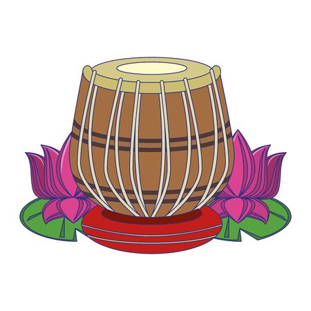 Indian tabla drums with lotus flower vector illustration graphic designのイラスト素材