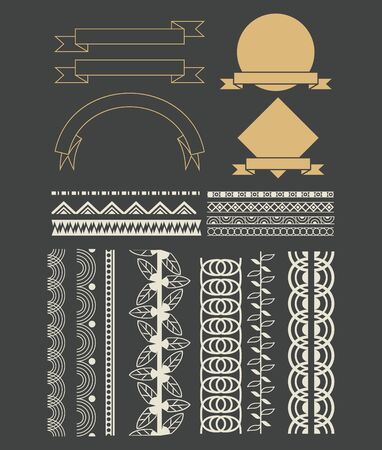 set of decorative ribbon, banner, label, frames and emblems cartoon vector illustration graphic designのイラスト素材
