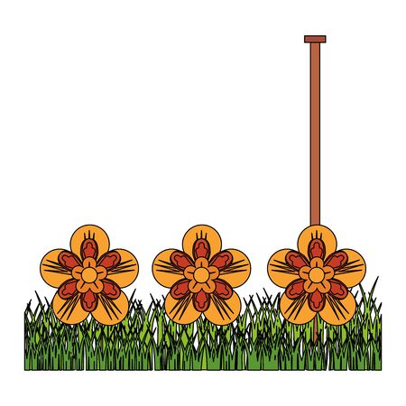 flowers tropical spring orange floral garden over grass cartoon vector illustration graphic designのイラスト素材