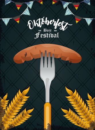 Oktoberfest Celebration banner design with beer and hop cone, vector illustrationのイラスト素材