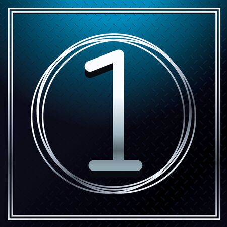 one font number in gray round frame over metallic texture vector illustrationのイラスト素材