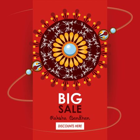 raksha bandhan big sale and discounts advertising poster with indian mandala emblems red and golden colors vector illustration graphic designのイラスト素材