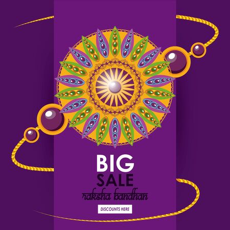 raksha bandhan big sale and discounts advertising poster with indian mandala emblems purple and golden colors vector illustration graphic designのイラスト素材