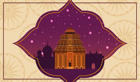 India national monument in mandala frame on vintage background vector illustration graphic designのイラスト素材