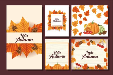bundle of hello autumn season frames vector illustration designのイラスト素材