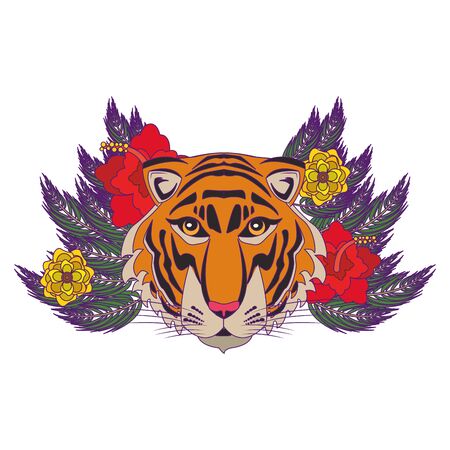 bengal tiger face wih flowers icon cartoon vector illustration graphic designのイラスト素材