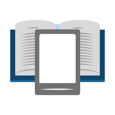 book and smartphone icon over white background, vector illustrationのイラスト素材