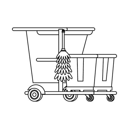Cleaning equipment and products in cart with cobweb brush and soaps vector illustration graphic design.のイラスト素材