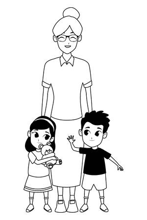 Family grandmother hand of with grandchildrens cartoonsのイラスト素材
