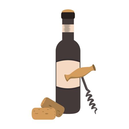 Corkscrew and wine glass over white background, vector illustrationのイラスト素材