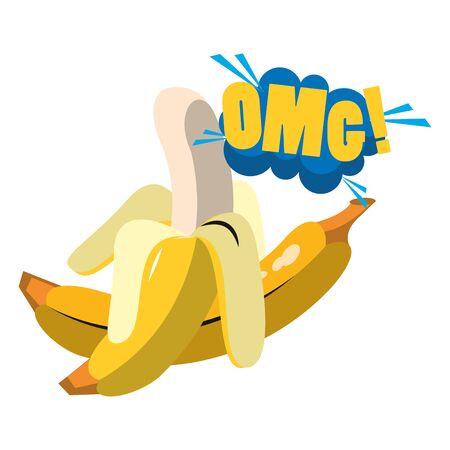 pop art design of banana fruit icon and omg word expression over white background, vector illustrationのイラスト素材