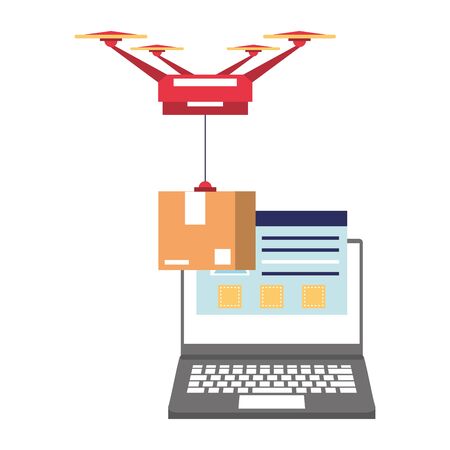 logistic and delivery shipping with drone technology transport and web tracing cartoon vector illustration graphic designのイラスト素材