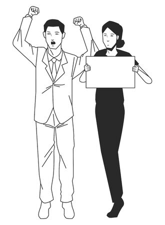 social activity public protest man protester with vector cartoon character black white vector illustrtion graphic designのイラスト素材