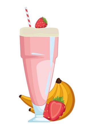 Illustration for Delicious and natural juice with banana and strawberries fruit vector illustration graphic design - Royalty Free Image