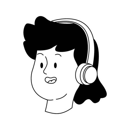 teen girl with headphones icon over white background, vector illustrationのイラスト素材
