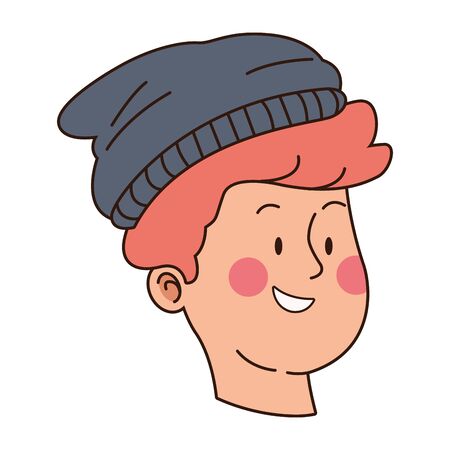 cool teen boy with beanie hat icon over white background, vector illustrationのイラスト素材