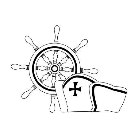 marine navigation helm with hat sailor vector illustration designのイラスト素材