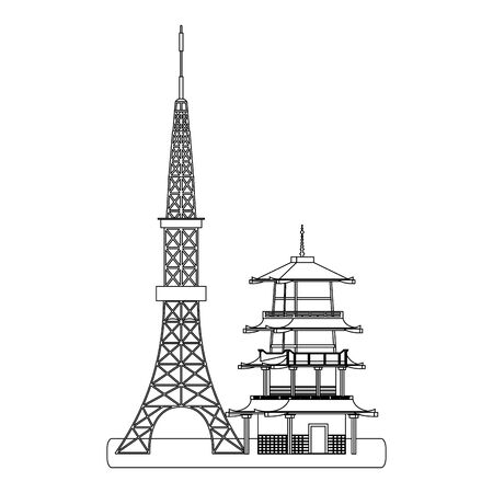 japan tower and building icon over white background, vector illustrationのイラスト素材
