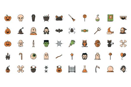 bundle of halloween set icons illustration designのイラスト素材