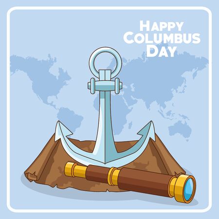 anchor and spyglass over blue background. Happy Columbus day colorful design, vector illustrationのイラスト素材