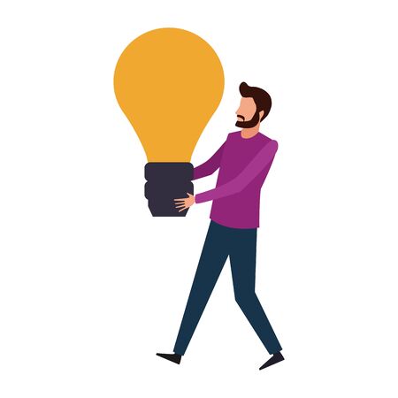 avatar man holding a bulb light icon over white background, vector illustrationのイラスト素材