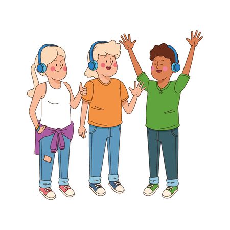 teen students girls and boy smiling over white background, vector illustrationのイラスト素材