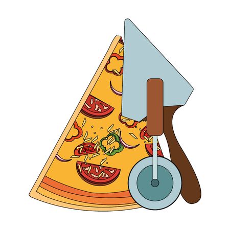 pizza utensils and italian pizza icon over white background, vector illustrationのイラスト素材