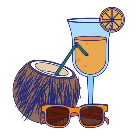 Summer coconut sunglasses and cocktail cartoons vector illustration graphic designのイラスト素材