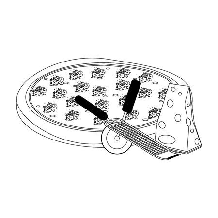 italian round pizza and cheese piece over white background, vector illustrationのイラスト素材