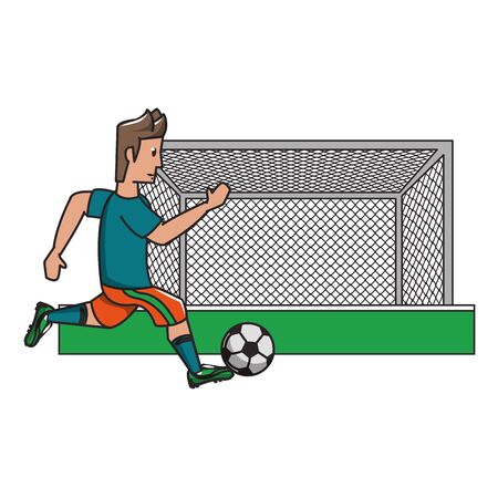 Soccer player playing with ball passing by goal cartoon vector illustration graphic designのイラスト素材