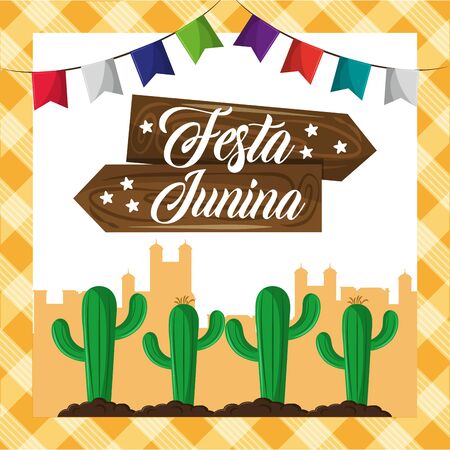 festa junina brazil invitation card concept with elements cartoon vector illustration graphic designのイラスト素材