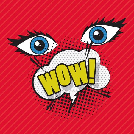 Comic book pop art cartoon with speech bubble and woman eye ,vector illustration.のイラスト素材