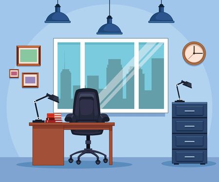 Business office workplace furniture interior vector illustration graphic designのイラスト素材
