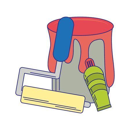 Paint bucket with roilling pin and spray bottle vector illustration graphic designのイラスト素材