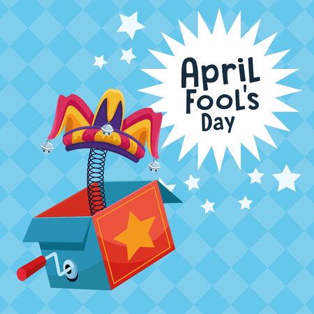 April fools day surpise box with stars cartoons vector illustration graphic designのイラスト素材
