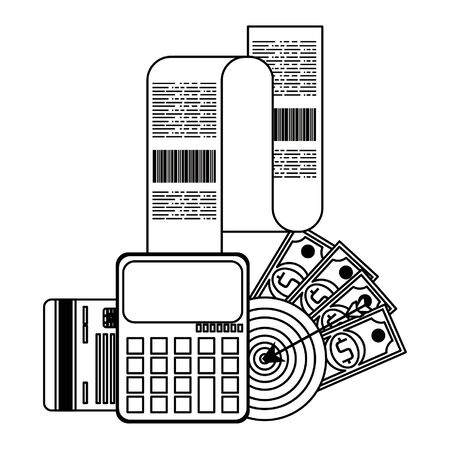 Online shopping and payment calculator with bill and credit card with cash money symbols vector illustration graphic designのイラスト素材