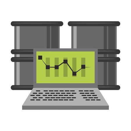 Online stock market investment laptop and petroleum barrels symbols vector illustrationのイラスト素材