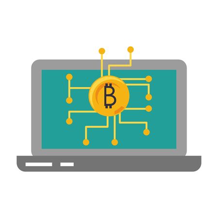 Bitcoin cryptocurrency symbol laptop screen vector illustration graphic designのイラスト素材