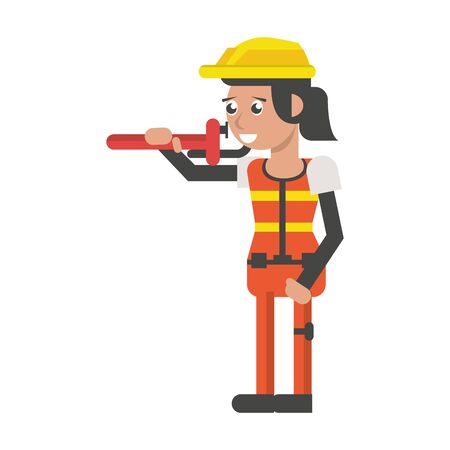 Construction worker smiling with hammer cartoon isolated vector illustration graphic designのイラスト素材