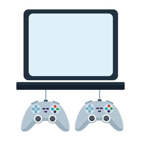 video games play console gamepads controllers with tv screen cartoon vector illustration graphic designのイラスト素材
