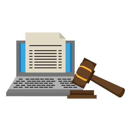 Laptop with document and justice gavel symbol vector illustrationのイラスト素材